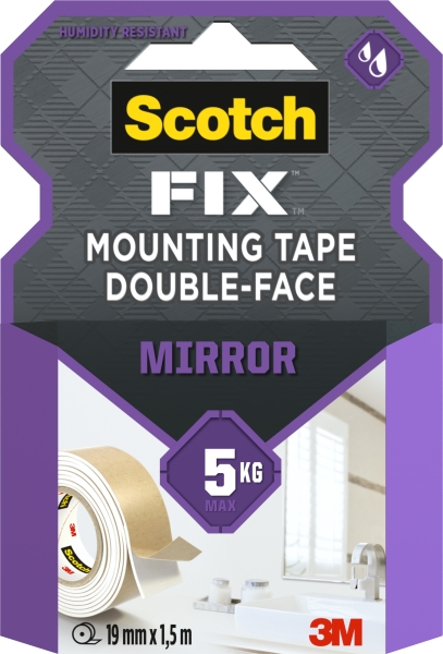 Scotch-Fix Cinta de Montaje de Doble Cara para Espejos - 19mm x 1.5m - Color Blanco Scotch-Fix Cinta de Montaje de Doble Cara para Espejos - 19mm x 1.5m - Color Blanco