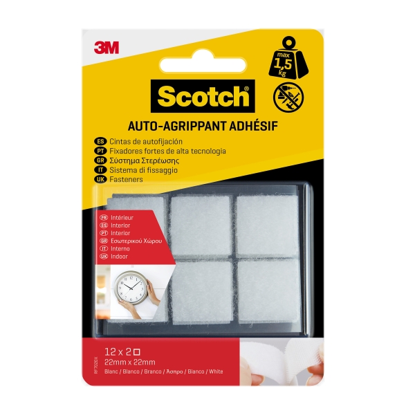 Scotch Pack de 12 Cierres Adhesivos Reposicionables - 22x22mm - Uso en Interior - Color Blanco Scotch Pack de 12 Cierres Adhesivos Reposicionables - 22x22mm - Uso en Interior - Color Blanco