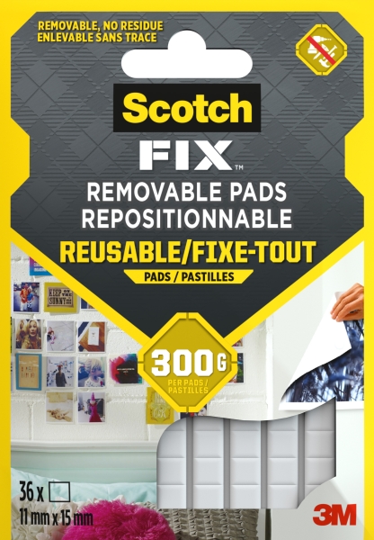 Scotch-Fix Pack de 36 Tiras Adhesivas Reutilizables - 11mm x 15mm - Color Blanco Scotch-Fix Pack de 36 Tiras Adhesivas Reutilizables - 11mm x 15mm - Color Blanco