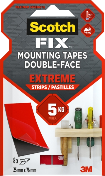 Scotch-Fix Pack de 8 Tiras de Montaje Extremo de Doble Cara - 25x76mm - Color Negro Scotch-Fix Pack de 8 Tiras de Montaje Extremo de Doble Cara - 25x76mm - Color Negro