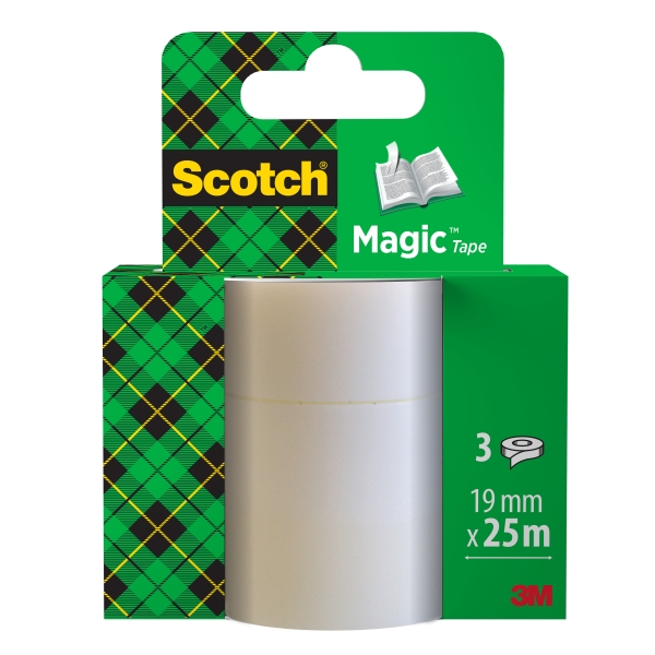 Scotch Magic Pack de 3 Cintas Adhesivas Invisible - Recambio - 19mm x 25m - Color Transparente