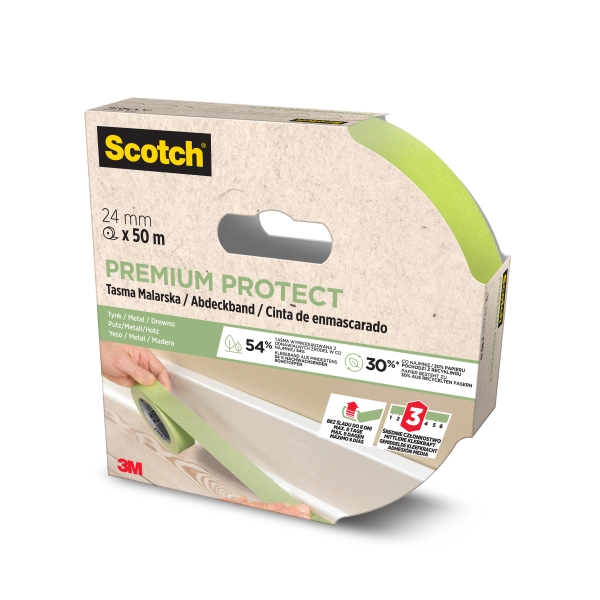 Scotch Premium Protect Cinta de Enmascarar - 24mm x 50m - 70% PEFC - Color Verde Scotch Premium Protect Cinta de Enmascarar - 24mm x 50m - 70% PEFC - Color Verde