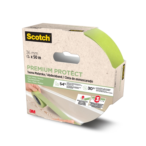 Scotch Premium Protect Cinta de Enmascarar - 36mm x 50m - 70% PEFC - Color Verde Scotch Premium Protect Cinta de Enmascarar - 36mm x 50m - 70% PEFC - Color Verde