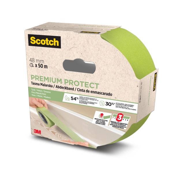 Scotch Premium Protect Cinta de Enmascarar - 48mm x 50m - 70% PEFC - Color Verde Scotch Premium Protect Cinta de Enmascarar - 48mm x 50m - 70% PEFC - Color Verde