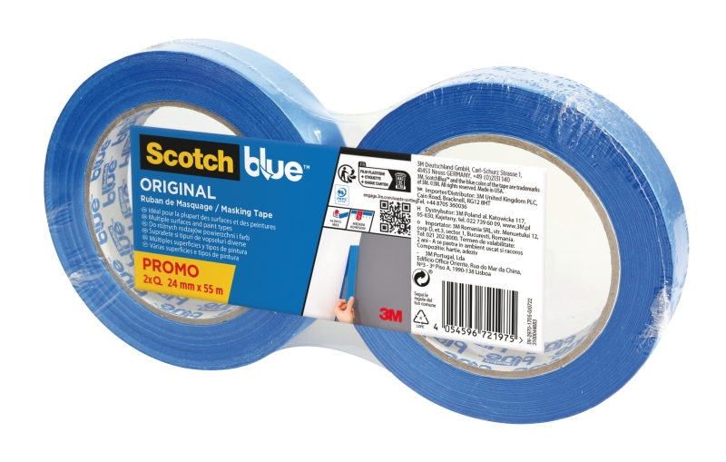Scotchblue Pack de 2 Cintas de Enmascarar - 24mm x 55m - 100% PEFC - Multisuperficie - Color Azul Scotchblue Pack de 2 Cintas de Enmascarar - 24mm x 55m - 100% PEFC - Multisuperficie - Color Azul