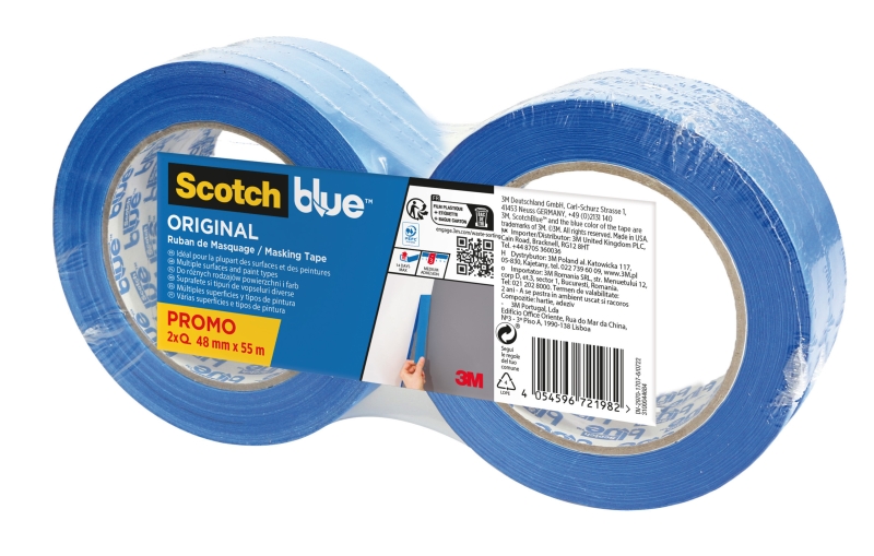 Scotchblue Original Pack de 2 Cintas de Enmascarar - 48mm x 55m - 100% PEFC - Multisuperficie - Color Azul Scotchblue Original Pack de 2 Cintas de Enmascarar - 48mm x 55m - 100% PEFC - Multisuperficie - Color Azul