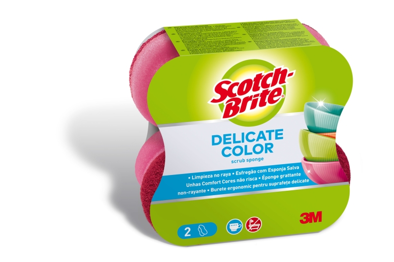 Scotch-Brite Delicate Color Pack de 2 Estropajos de Cocina - Proteccion para los Dedos - No Raya - Color Rosa Scotch-Brite Delicate Color Pack de 2 Estropajos de Cocina - Proteccion para los Dedos - No Raya - Color Rosa