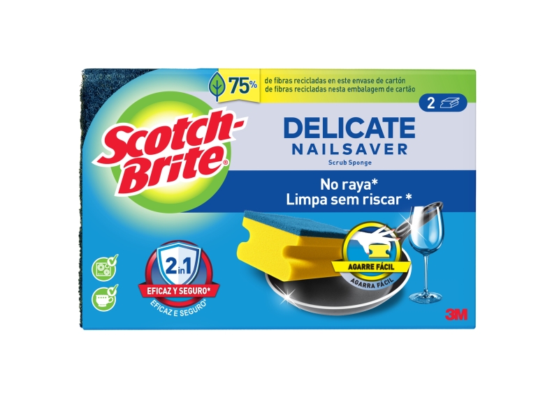 Scotch-Brite Delicate Pack de 2 Estropajos de Cocina - Proteccion para los Dedos - No Raya - Color Amarillo Scotch-Brite Delicate Pack de 2 Estropajos de Cocina - Proteccion para los Dedos - No Raya - Color Amarillo