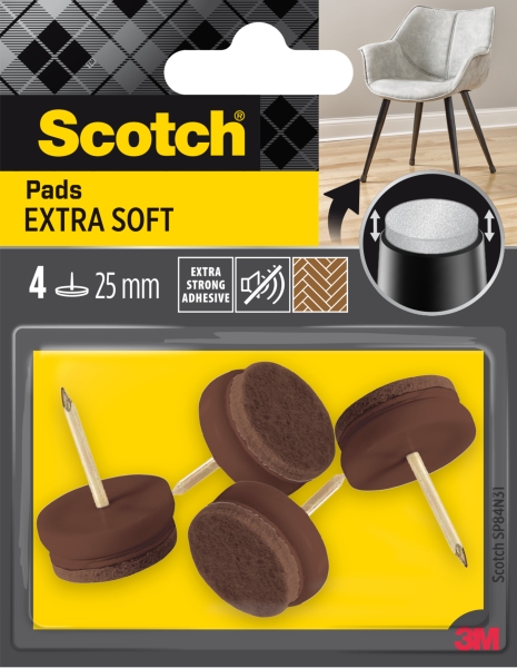 Scotch Pack de 4 Almohadillas de Fieltro con Clavo - Extrasuaves - Diametro de 25mm - Color Marron Scotch Pack de 4 Almohadillas de Fieltro con Clavo - Extrasuaves - Diametro de 25mm - Color Marron