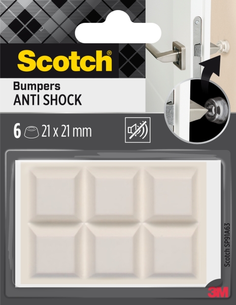 Scotch Pack de 6 Almohadillas Adhesivas Antichoque para Paredes - 21x21mm - Color Blanco Scotch Pack de 6 Almohadillas Adhesivas Antichoque para Paredes - 21x21mm - Color Blanco