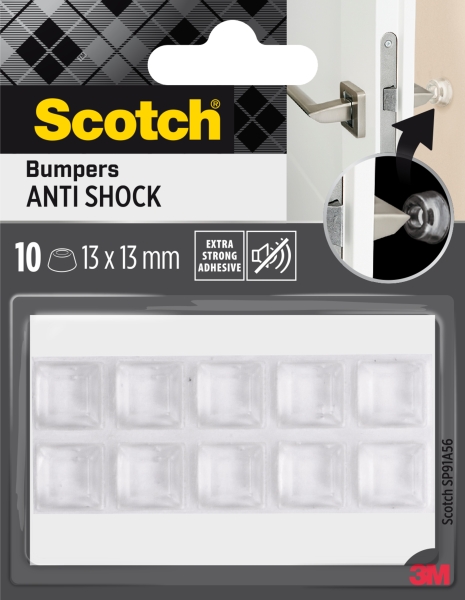 Scotch Pack de 10 Topes Adhesivos para Paredes - Antichoque - 13x13mm - Color Transparente Scotch Pack de 10 Topes Adhesivos para Paredes - Antichoque - 13x13mm - Color Transparente