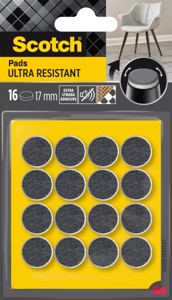 Scotch Pack de 16 Almohadillas de Fieltro Adhesivas - Ultra Resistentes - Diametro de 17mm - Color Blanco/Gris Scotch Pack de 16 Almohadillas de Fieltro Adhesivas - Ultra Resistentes - Diametro de 17mm - Color Blanco/Gris