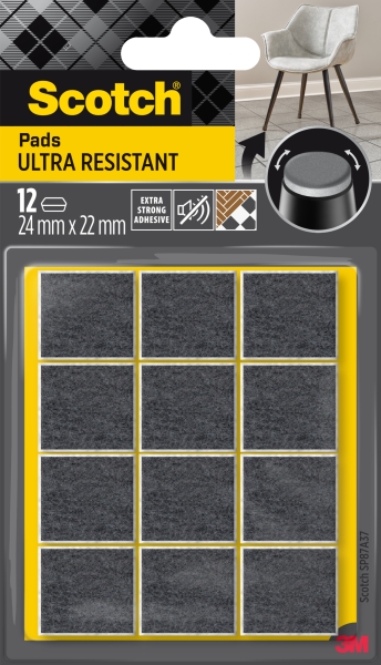 Scotch Pack de 12 Almohadillas de Fieltro Adhesivas - Ultra Resistentes - 24x22mm - Color Blanco/Gris Scotch Pack de 12 Almohadillas de Fieltro Adhesivas - Ultra Resistentes - 24x22mm - Color Blanco/Gris