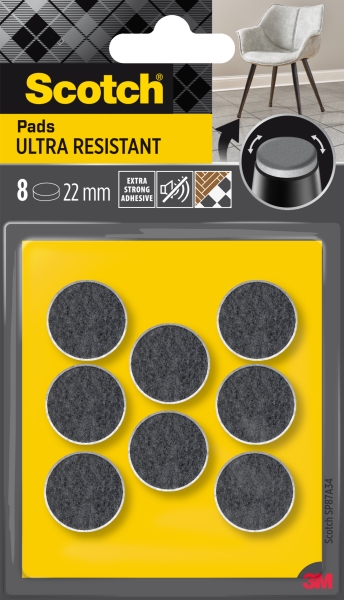 Scotch Pack de 8 Almohadillas de Fieltro Adhesivas - Ultra Resistentes - Diametro de 22mm - Color Blanco/Gris Scotch Pack de 8 Almohadillas de Fieltro Adhesivas - Ultra Resistentes - Diametro de 22mm - Color Blanco/Gris