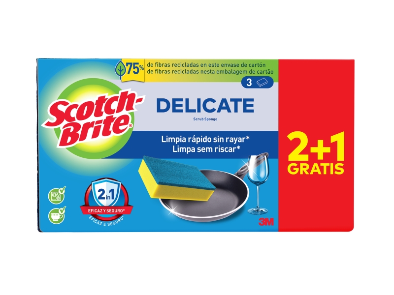Scotch-Brite Delicate Pack de 3 Estropajos de Cocina - Promocion 2 + 1 Gratis - No Raya - Color Amarillo Scotch-Brite Delicate Pack de 3 Estropajos de Cocina - Promocion 2 + 1 Gratis - No Raya - Color Amarillo