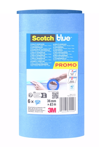 Scotchblue Pack de 6 Cintas de Enmascarar - 36mm x 41m - 100% PEFC - Multisuperficie - Color Azul Scotchblue Pack de 6 Cintas de Enmascarar - 36mm x 41m - 100% PEFC - Multisuperficie - Color Azul