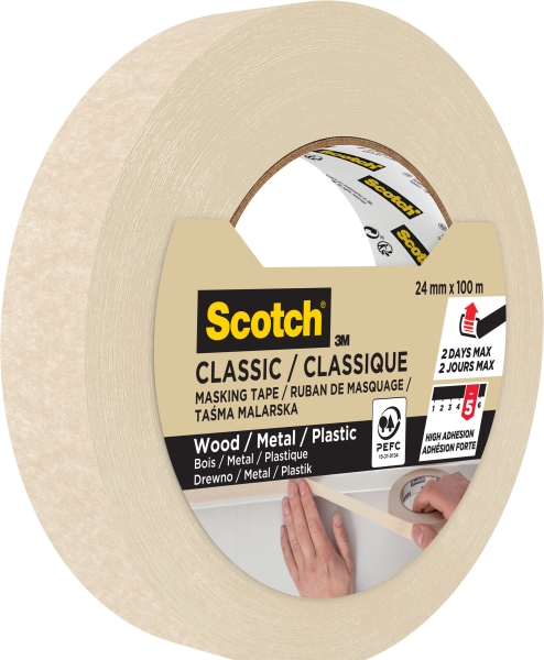 Scotch Classic Cinta de Enmascarar - 24mm x 100m - 70% PEFC - Color Blanco Scotch Classic Cinta de Enmascarar - 24mm x 100m - 70% PEFC - Color Blanco