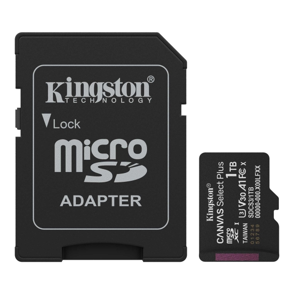 Kingston Tarjeta Micro SDXC 1TB Clase 10 150MB/s Canvas Select Plus + Adaptador SD