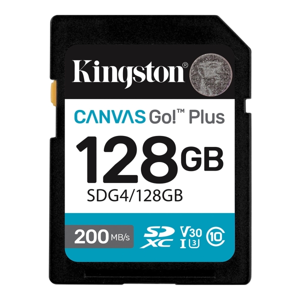 Kingston Tarjeta SDXC 128GB UHS-I U3 V30 Clase 10 200MB/s Canvas Go Plus