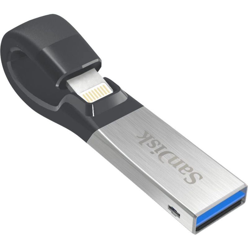Sandisk IXpand Go Memoria USB 3.0 y Lightning 64GB - Compatible con Iphone - Conector Flexible - Color Acero/Negro (Pendrive)