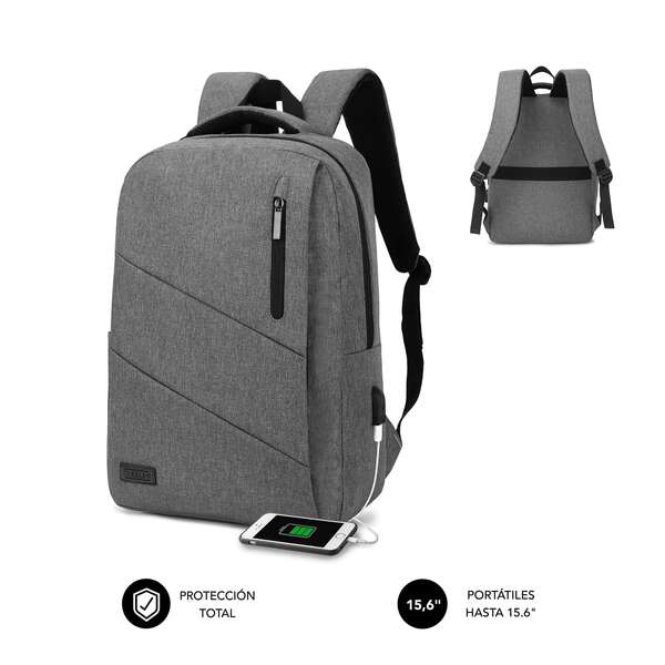Subblim Mochila City - para Portatiles de hasta 15,6\" - Resistente al Agua - Diseño Actual y Practico - Correas Ajustables - Color Gris