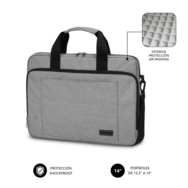 Subblim Maletin para Portatiles de hasta 14\" Pulgadas - Proteccion Air Padding - Resistente Poliester Oxford - Repelente de Liquidos - Color Gris