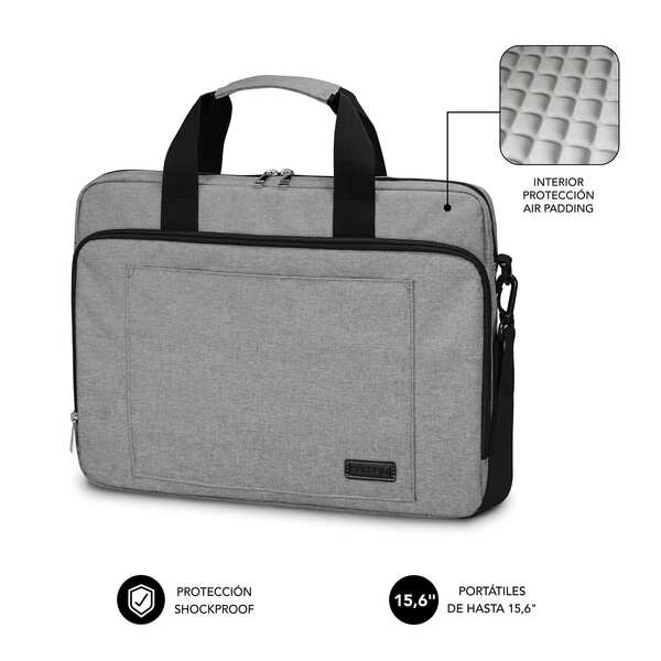 Subblim Maletin para Ordenador Portatil - Diseño Elegante para Portatiles de hasta 15,6\" - Sistema de Proteccion Air Padding - Doble Cremallera - Compartimentos Separados - Gran Capacidad de Almacenamiento - Color Gris