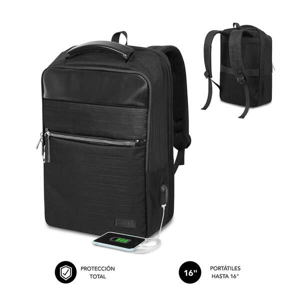 Subblim Mochila Air Padding para Ordenadores de 15,6\" - Alta Proteccion con Sistema Air Padding - Resistente al Agua - Puerto USB - Color Negro