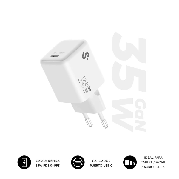 Subblim Cargador de Pared GaN 35W - USB-C - Carga rÃ¡pida - Color Blanco