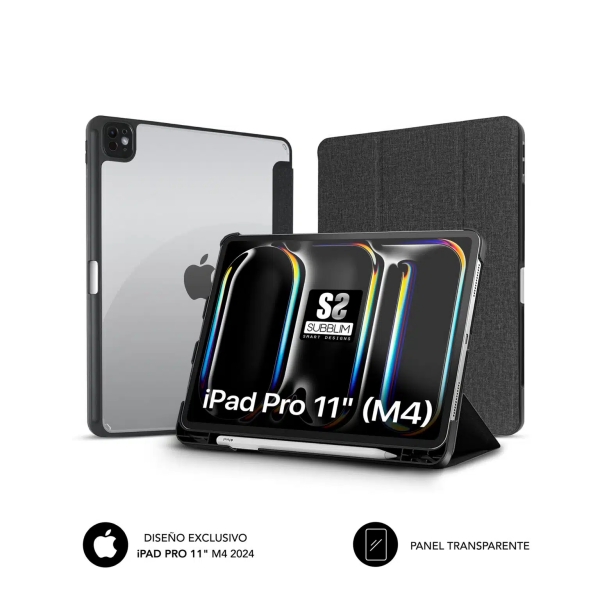 Subblim Funda Exclusiva para iPad Pro 11\" M4 2024 - Cierre Magnetico - Bordes Reforzados - 2 Posiciones de Soporte - Color Negro/Transparente