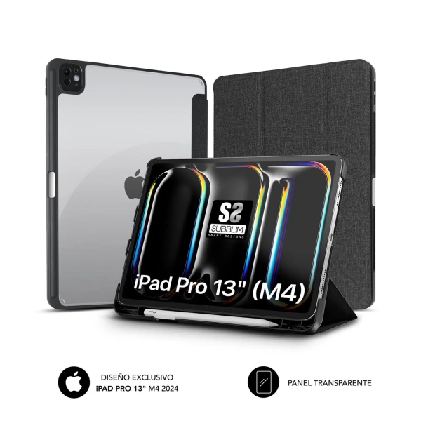 Subblim Funda Exclusiva para iPad Pro 13\" M4 2024 - Cierre Magnetico - Bordes Reforzados - 2 Posiciones de Soporte - Color Negro/Transparente