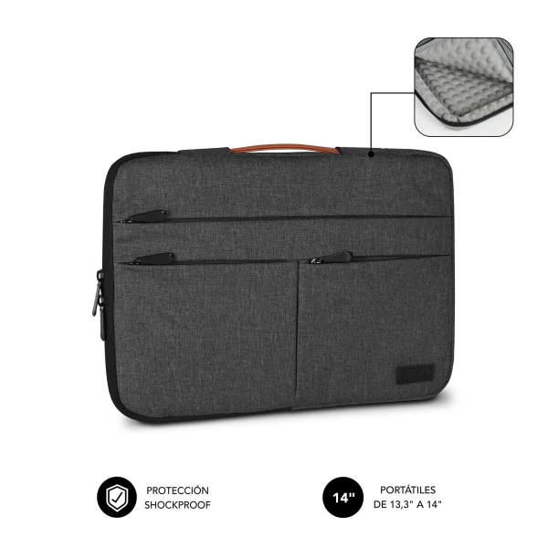 Subblim Funda Air Padding 360 Portátil de 13.3\" a 14\" - Protección 360º con Air Padding - Múltiples bolsillos - Resistente y duradera - Color Gris Oscuro