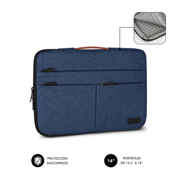 Subblim Funda Air Padding 360 Portátil de 13.3\" a 14\" - Protección 360º con Air Padding - Múltiples bolsillos - Resistente y duradera - Color Azul