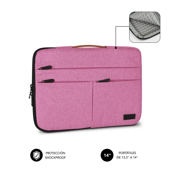 Subblim Funda Air Padding 360 Portátil de 13.3\" a 14\" - Protección 360º con Air Padding - Múltiples bolsillos - Resistente y duradera - Color Rosa
