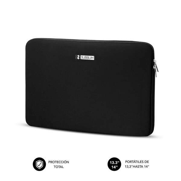 Subblim Business Laptop Sleeve Neoprene Funda para Portatiles hasta 14\" - Fabricada en Neopreno - Delgada y Ligera - Doble Cremallera - Color Negro