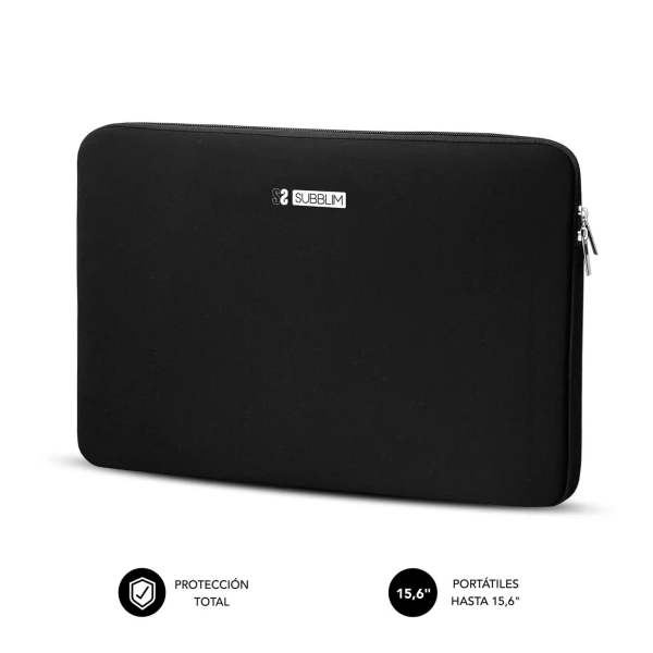 Subblim Skin Funda de Neopreno para Portatil 15.6\" - Cierre de Cremallera - Color Negro