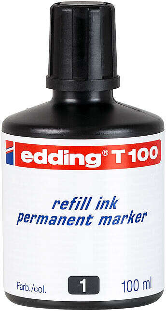 Edding T100 Bote de Recarga para Rotulador Permanente - Capacidad 100ml - Color Negro