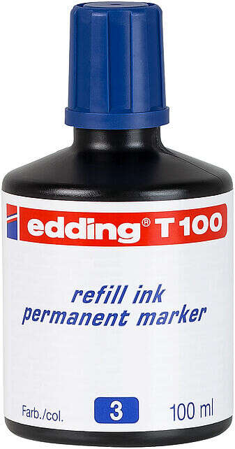 Edding T100 Bote de Recarga para Rotulador Permanente - Capacidad 100ml - Color Azul