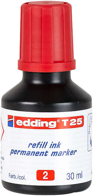 Edding T25 Bote de Recarga para Rotulador Permanente - Capacidad 30ml - Color Rojo