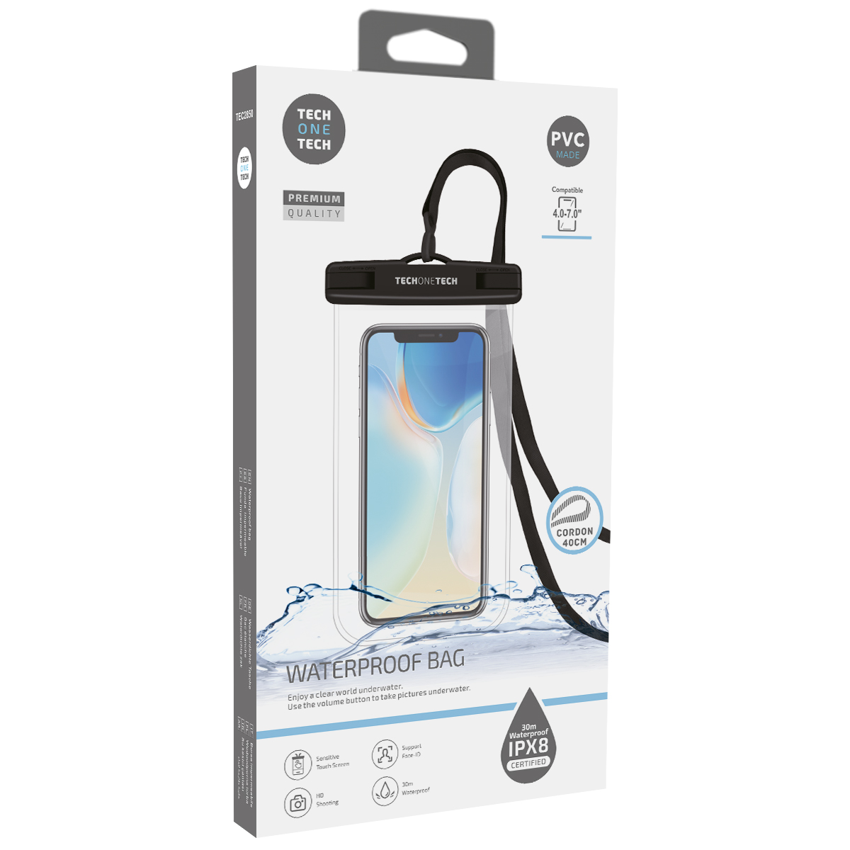 TechOneTech Funda Impermeable para Smartphone hasta 7\" - Con Colgante - Resistencia IPX8 - Fabricada en PVC