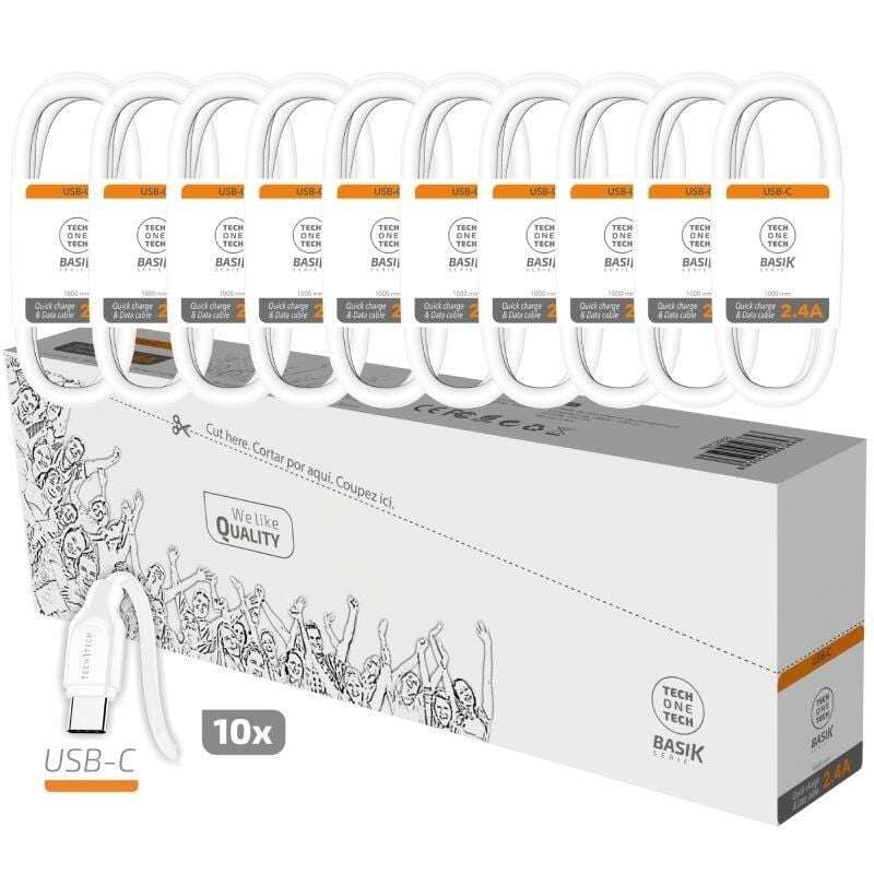 TechOneTech Basik Pack de 10 Cables USB-A Macho - USB-C Macho - Longitud 1m TechOneTech Basik Pack de 10 Cables USB-A Macho - USB-C Macho - Longitud 1m