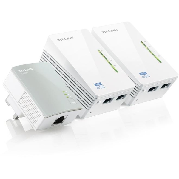 TP-Link TL-WPA4220 TKIT Pack de 3 Adaptadores Powerline - Velocidad hasta 300Mbps - Cobertura hasta 300m - WiFi AV600 - 2 Puertos Ethernet - Plug and Play - Color Blanco TP-Link TL-WPA4220 TKIT Pack de 3 Adaptadores Powerline - Velocidad hasta 300Mbps - Cobertura hasta 300m - WiFi AV600 - 2 Puertos Ethernet - Plug and Play - Color Blanco