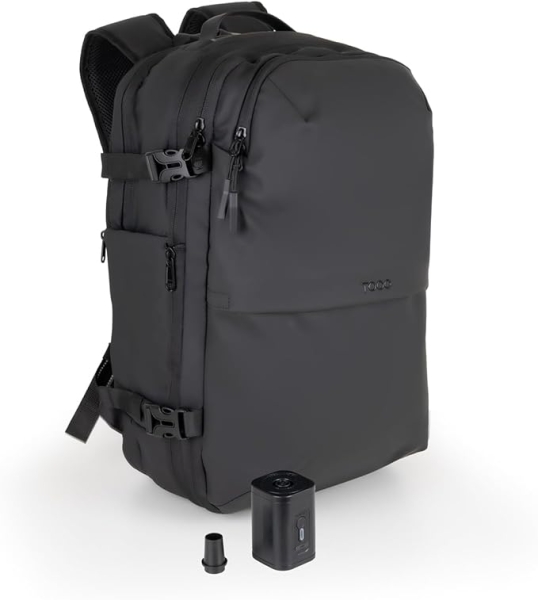 Tooq Mochila de Viaje de 55L - Espalda y Asas Acolchadas - Compresion al Vacio - Incluye Bomba de Aire y Accesorios - Resistente al Agua - Multiples Compartimentos - 49x37x21cm - Color Negro Tooq Mochila de Viaje de 55L - Espalda y Asas Acolchadas - Compresion al Vacio - Incluye Bomba de Aire y Accesorios - Resistente al Agua - Multiples Compartimentos - 49x37x21cm - Color Negro