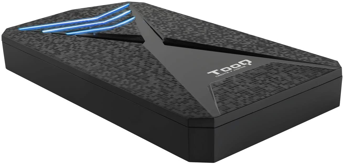 Tooq Carcasa Externa Gaming HDD/SDD 2.5\" hasta 9.5mm SATA USB 3.0/3.1 Gen 1 - Iluminacion LED Azul - Sin Tornillos - Color Negro