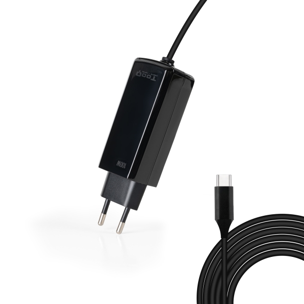 Tooq Cargador de Portatil GaN USB-C/PD 100W - Cable de 1.80m - Color Negro