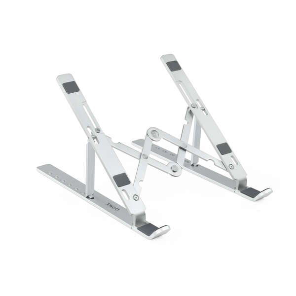 Tooq Soporte para Portatil hasta 15\" - 7 Niveles de Altura - Plegable - Base Antideslizante - Peso Max 5kg - Color Plata