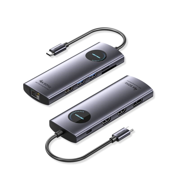 Vention Estacion de Docking 10 en 1 - 100W - Cable USB-C de 15cm Integrado - 2xHDMI 4K - Ethernet RJ45 - Displayport - USB-C - Tarjeta TF - SD - 3xUSB-A - Power Delivery - Color Gris Vention Estacion de Docking 10 en 1 - 100W - Cable USB-C de 15cm Integrado - 2xHDMI 4K - Ethernet RJ45 - Displayport - USB-C - Tarjeta TF - SD - 3xUSB-A - Power Delivery - Color Gris
