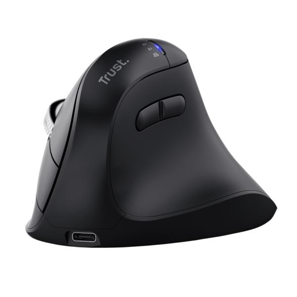 Trust Vyran Raton Inalambrico Ergonomico - Ajustable hasta 4800dpi - Bluetooth - Recargable - Receptor USB-A - Adaptador USB-C - Multidispositivo - Clic Silencioso - 75x84x116mm - Color Negro Trust Vyran Raton Inalambrico Ergonomico - Ajustable hasta 4800dpi - Bluetooth - Recargable - Receptor USB-A - Adaptador USB-C - Multidispositivo - Clic Silencioso - 75x84x116mm - Color Negro