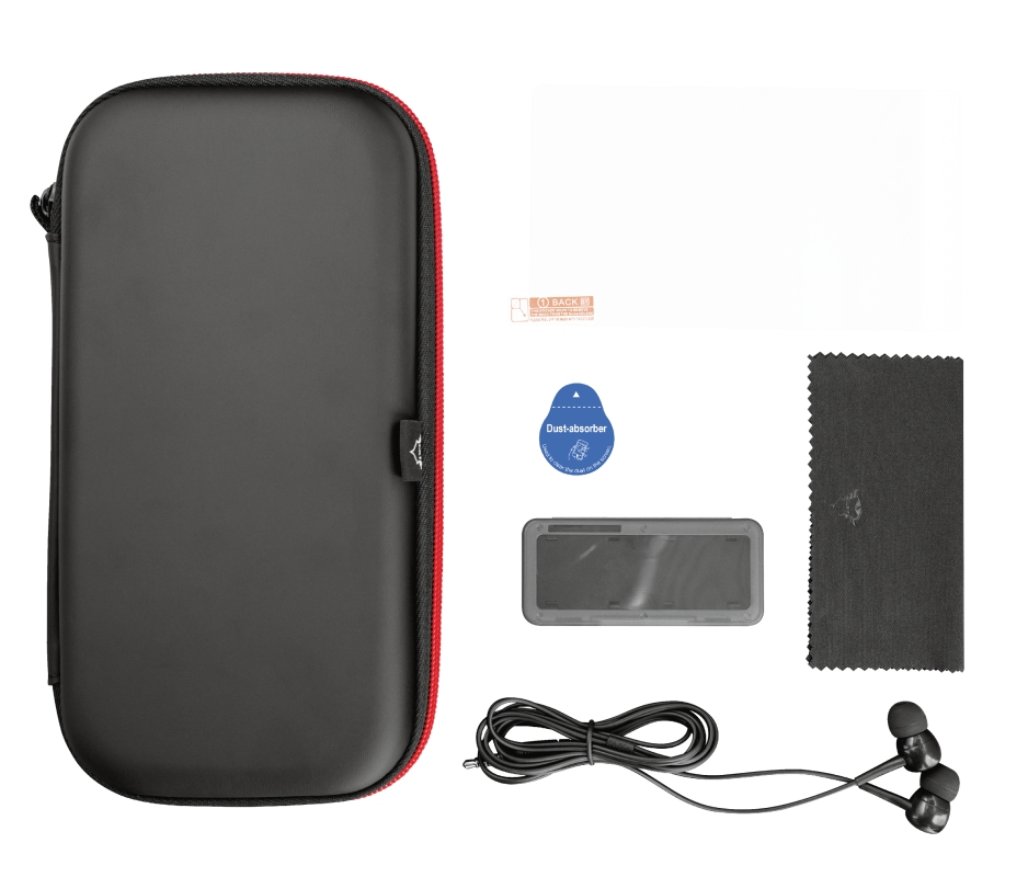 Trust Gaming GXT 1241 XL Tidor Pack de Accesorios para Nintendo Switch Lite - Estuche Rigido + Protector de Pantalla + Auriculares y Caja para Juegos - Color Negro