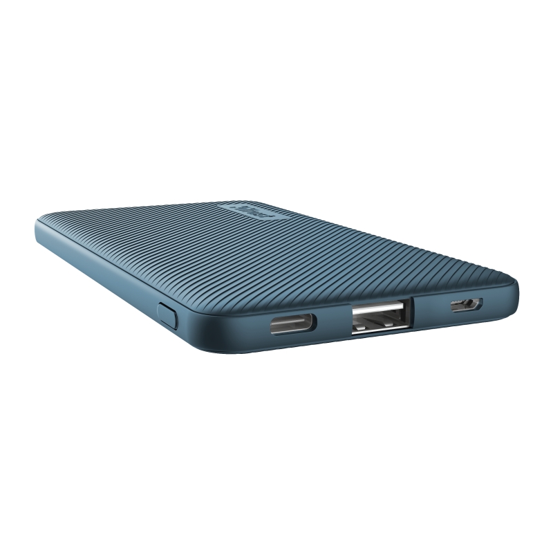 Trust Primo Bateria Externa/Power Bank 5000mAh - USB-A y USB-C - Ultra Fina - Autonomia hasta 23h - Carga Simultanea - Color Azul